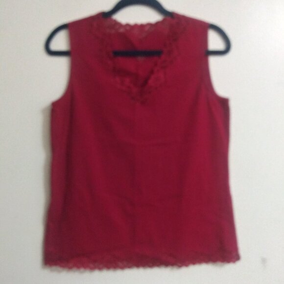 Elegant Red Lace Trim Sleeveless Blouse – Coldwater Creek, Size M (10-12) - Picture 1 of 8